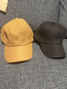 Casual Straw-Look Baseball Cap - Mustard and Dark Brown Set of Two